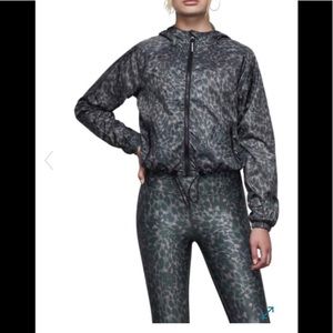 Good American Leopard Print Hooded Running Jacket